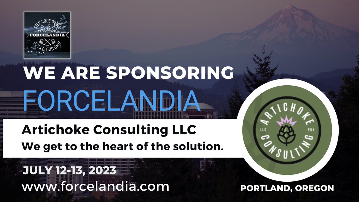 Forcelandia's tweet photo. 🎉 Proud to announce Artichoke Consulting LLC as a sponsor for #Forcelandia23! 🎈 With their expertise in developing #Salesforce &amp; IT solutions, they truly get to the heart of every challenge! 💡 Thank you for your support! 💚 #KeepCodeWeird #PutACloudOnIt #CodeYourTrail 🌲 https://t.co/CApGp6nhYf