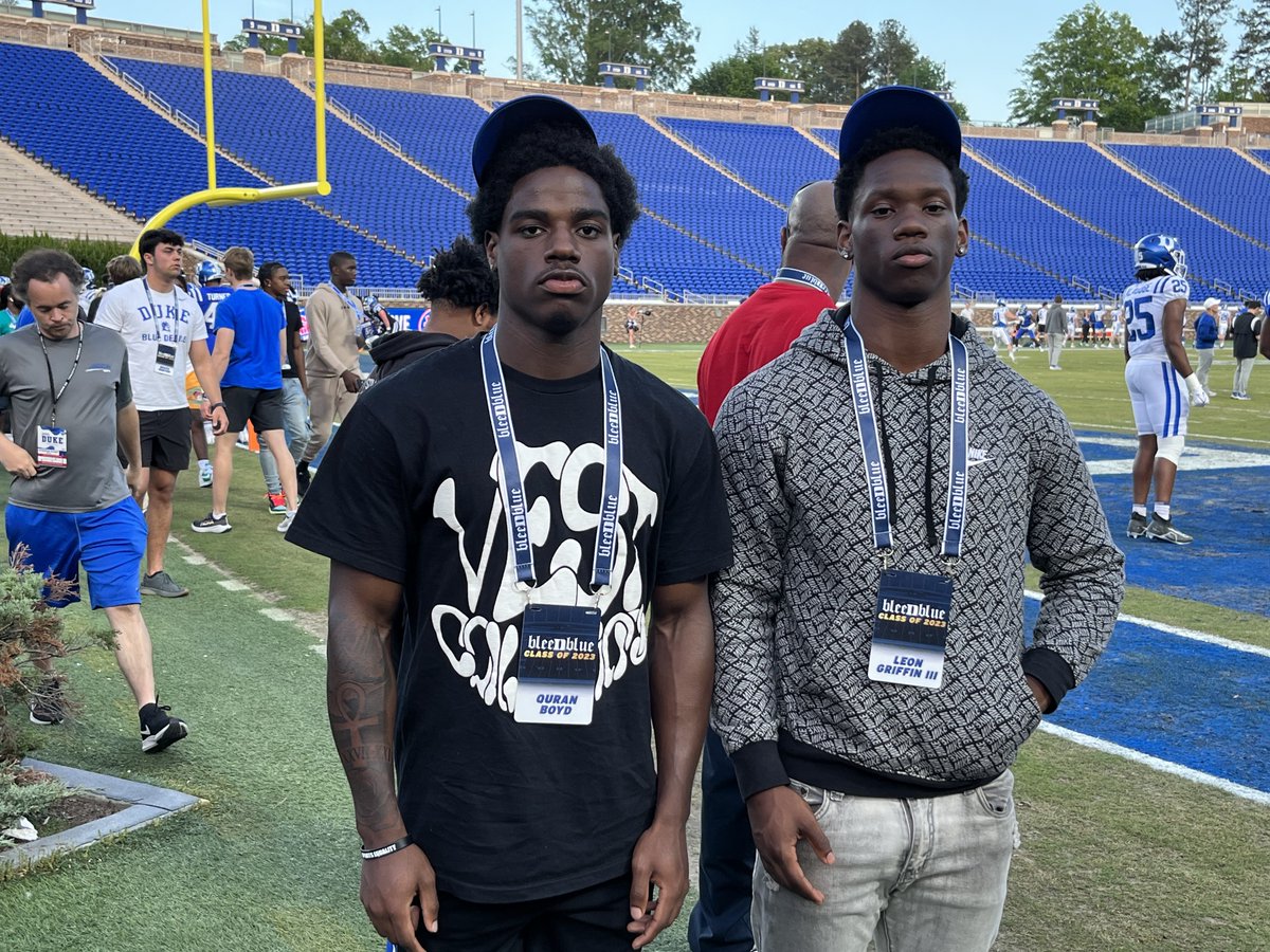 thelowpostcbb's tweet photo. 2023 @DukeFOOTBALL signees @Qur4nB and @Leon_GriffinIII here for the Spring Game tonight. https://t.co/89kogegYfQ