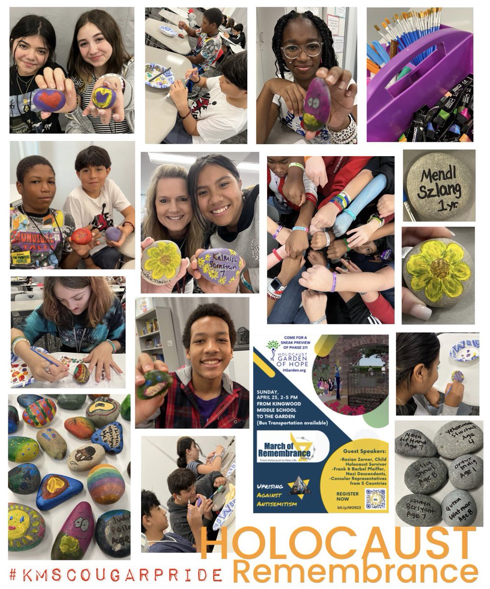 sunshinescardi's tweet photo. PAINT ROCKS in RELA⁉️ Yep @HumbleISD_KMS partnered w/#UpStanderProject &amp; #HolocaustGardenOfHope❤️ Our 6th grade RELA classes @mrsmedinaKMS @sunshinescardi @RELARosario LOVED painting rocks for #HolocaustRemembranceDay #BeAnUpstander #WeRemember #KMSCougarPride https://t.co/nZ8VvRw3OF