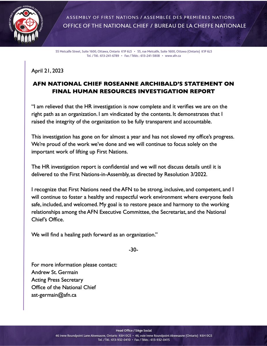 ChiefRoseAnne's tweet photo. My statement on final HR investigation report: https://t.co/W1kemZO4t9