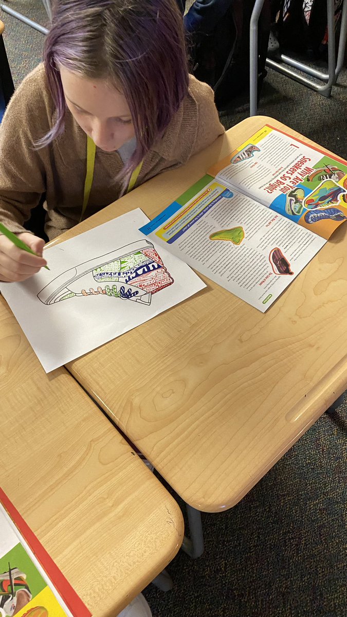 AbbyKettler's tweet photo. Video on Tinker Hatfield and articles on sneakers. Designing their own sneaker and using a sneaker to show annotations as they read. #prmsmagic @RyonMiddle #prmsrocks https://t.co/mhwFMPOvPE