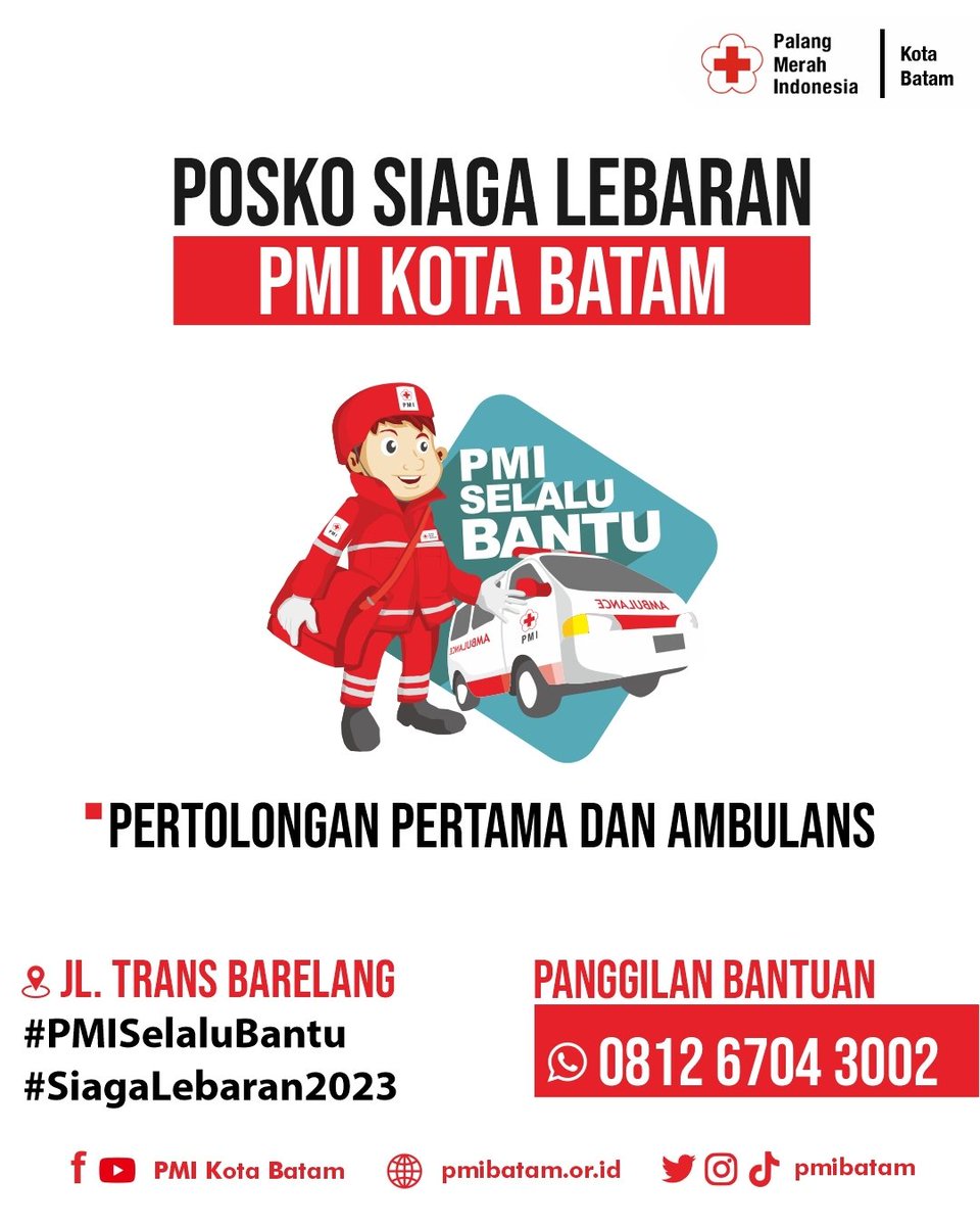 pmibatam's tweet photo. Hi #SahabatPMI, Dalam rangka mendukung kelancaran perjalanan selama libur lebaran 2023, PMI Kota Batam menyiagakan ambulans dan mengerahkan sejumlah personel relawan PMI untuk memberikan layanan darurat kepada masyarakat selama libur lebaran. (1/2) https://t.co/4b4cxCBb4m