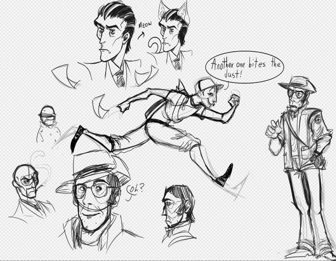 Sqeebbb's tweet photo. Silliest doodle page ever (I would like to formally apologize for spycat) #TF2 #TF2fanart #tf2sniper #tf2spy #tf2scout #tf2soldier https://t.co/RvISUi2UAl