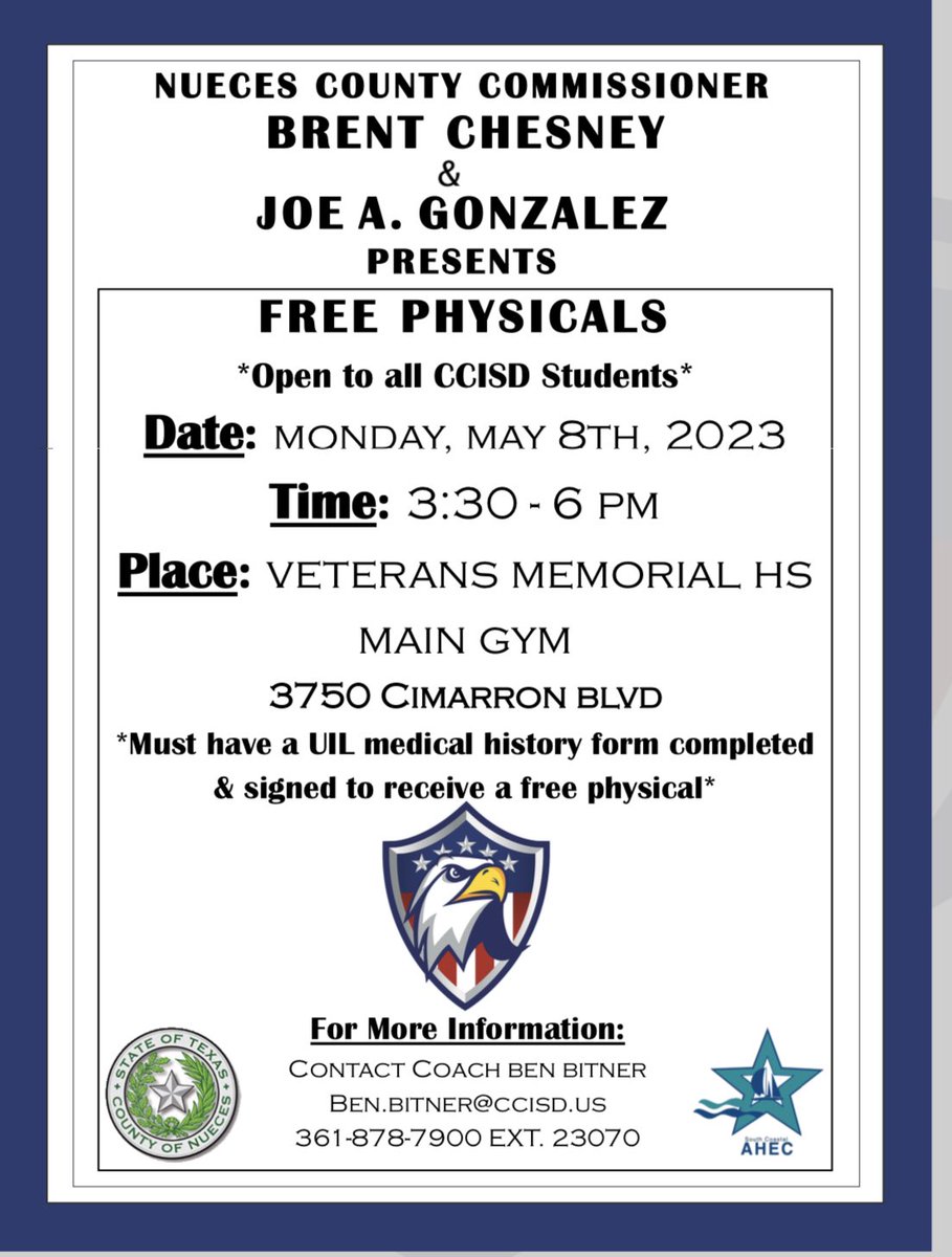 VMHSEagles's tweet photo. Free Physicals available May 8th and May 30th! Get this item off your to do list before summer starts! #EagleNation #InspireExcellence https://t.co/Ww9bORKxVS