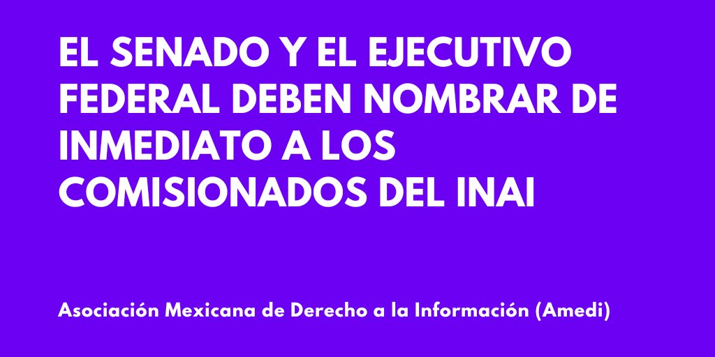 La inoperancia del <a href="/INAImexico/">INAI</a> afecta el derecho a la información, rendición de cuentas y protección de datos personales.
📣Compartimos y suscribimos #Comunicado <a href="/amedi_ac/">Amedi</a>:

amedi.org.mx/el-senado-y-el…