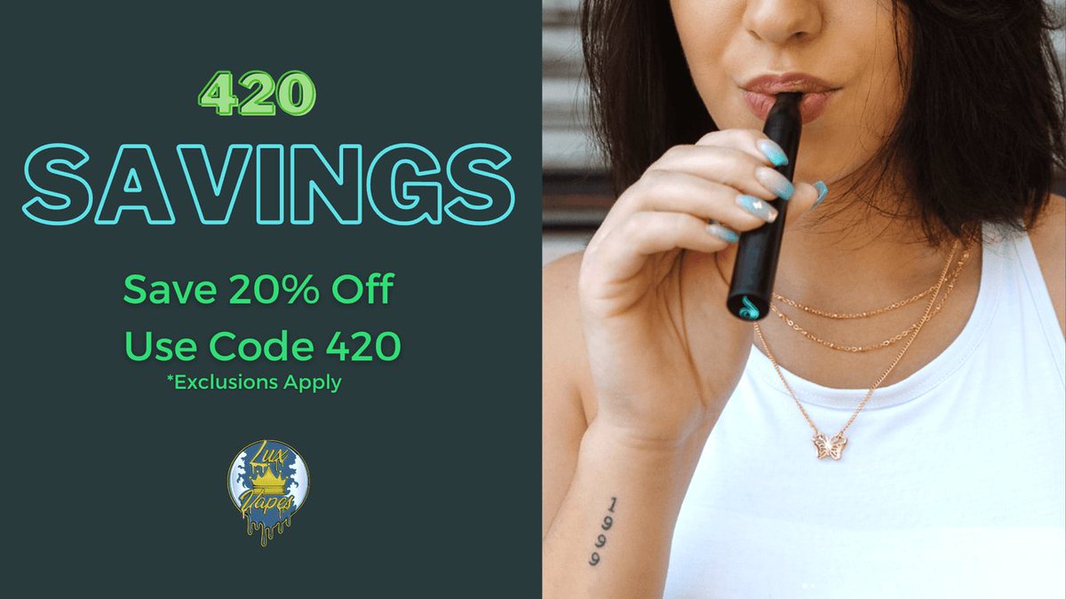 Luxvapesmoke's tweet photo. ✨ 4️⃣2️⃣0️⃣ DEALS Extended‼️💨 Keep The Vibes Going All Weekend‼️
Save 2️⃣0️⃣% off you're entire order use code
4️⃣2️⃣0️⃣

*Exclusions apply
#luxvapes #drdabber #sesh #vapefam #keepitlit #concentrates #cbd #CannabisCommunity
#Mmemberville #vaping #staylifted #dabrigs #bongs #pipes #vape https://t.co/LiuQ8ZP5ef