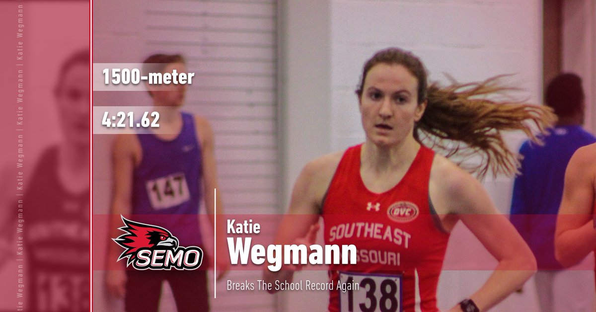 SEMOXCTF's tweet photo. Katie Wegmann breaks the school 1500-meter again.  She previously broke the 1500 record on April 7th, with a time of 4:23.36.  She makes history again crossing the line at 4:21.62!!!

#LetsSoar https://t.co/1sTi55q8y1