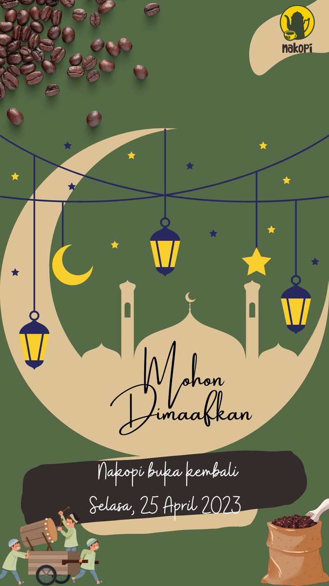 Mohon maaf lahir dan batin.. Nakopinya masih tutup.. Tp Selasa 25 April 2023 insya Allah udah buka lagi kok 😊🙏