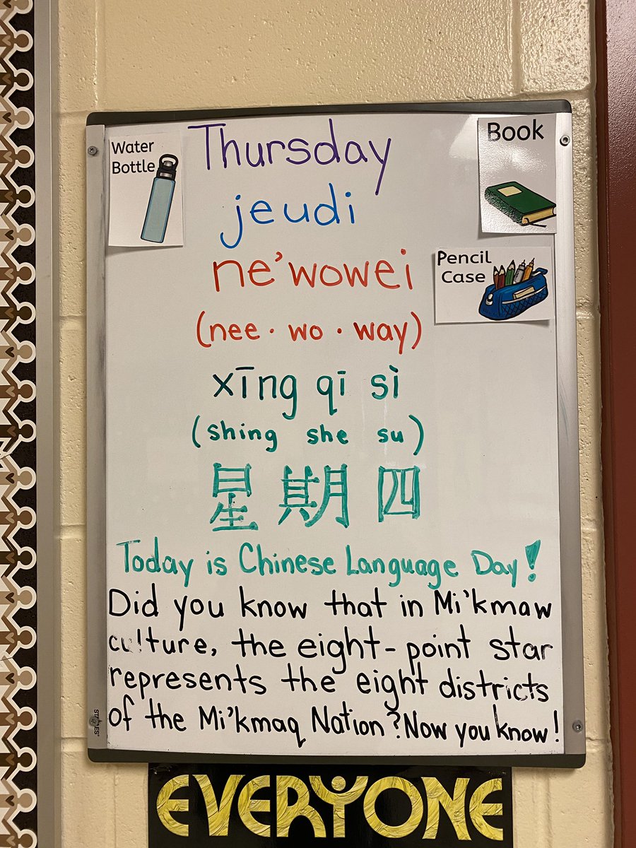 Part of our morning greeting, as 6G kiddos <a href="/PineRidgeMiddl2/">Pine Ridge Middle School</a> enter the room each morning, is saying the day of the week in English, French, Mi’kmaq, Chinese. They are getting awesome at being able to say the days of the week in various #languages 🙌