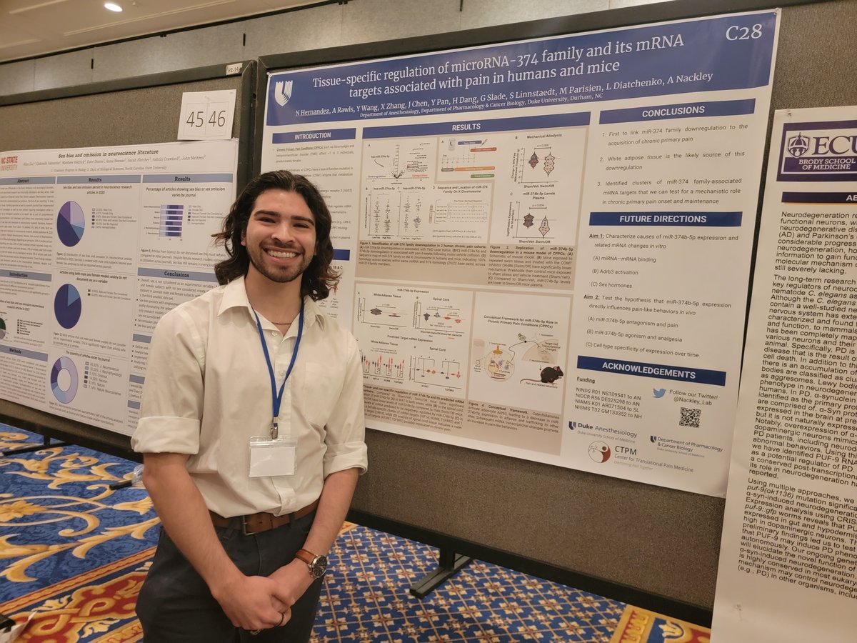 Nackley_Lab's tweet photo. Our lab was well-represented at the #TriangleSfN #SfN meeting today with 5 poster presentations from our members! It was a great day dedicated to new advancements in neuroscience. @Nathaniel__H @realjenricano @dragonchen112 https://t.co/uluR1DDoff