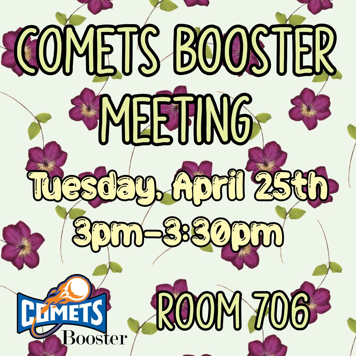 CometsBooster's tweet photo. 🧡💙☄Join us for our next meeting! We are looking for new parent members. Come learn all about how you can help 6th-12th grade students. https://t.co/UZUZQHWiTo