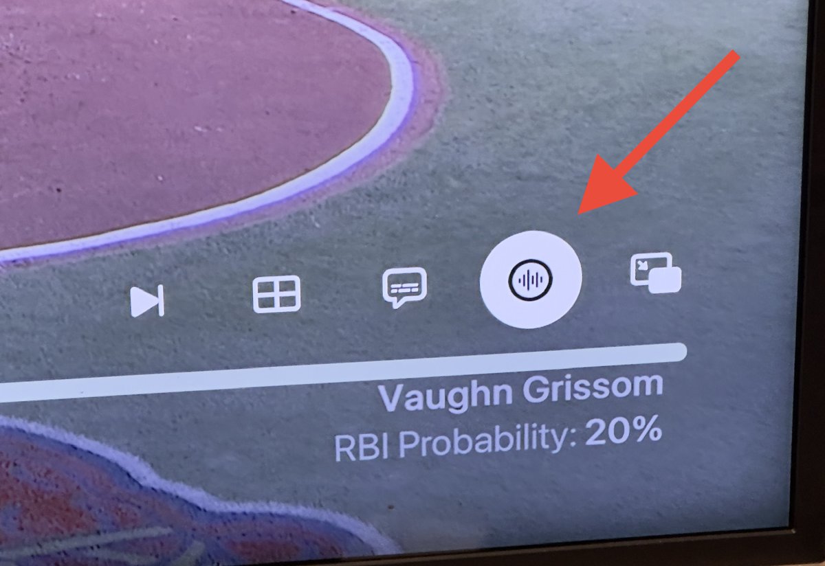 FYI, on the Apple TV+ MLB broadcasts, you can switch the audio to either team’s radio feed. Open up the audio menu by selecting this icon.