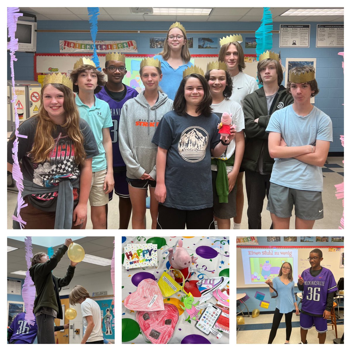 German 2 students <a href="/bellcreekmiddle/">Bell Creek Middle School</a> topped off the birthday unit by planning a birthday party for Peppa Wutz. Students learned to create &amp; accept/decline invitations and how to express wishes. Peppa received many of the gifts on her wish list from the students. <a href="/HanoverSchools/">Hanover County Public Schools</a>