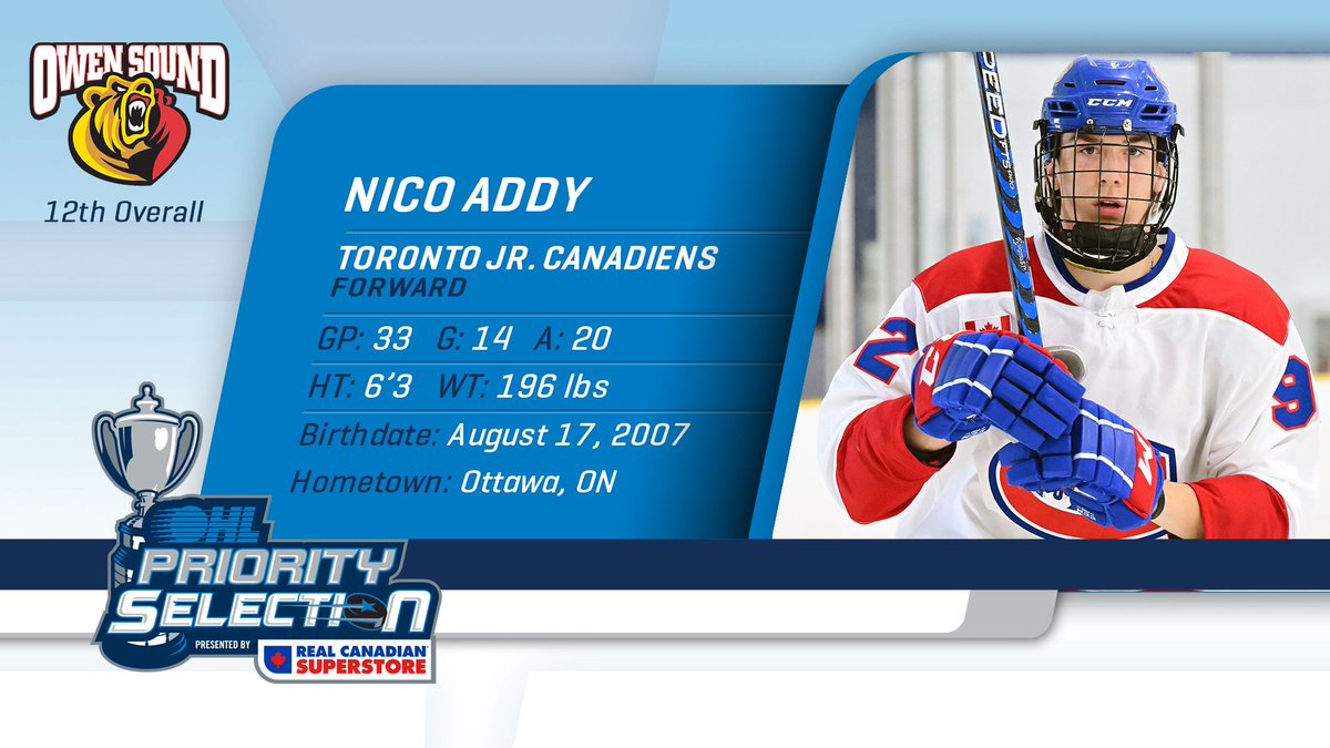 Congrats Nico Addy!

The <a href="/AttackOHL/">Owen Sound Attack</a> select the <a href="/JrCanadiensAAA/">Toronto Jr Canadiens</a> #OHLCup champion with the 12th overall pick of the 2023 #OHLDraft. bit.ly/3n0pbH9