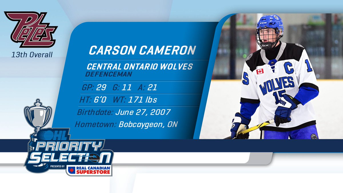 Ontario Hockey League (@ohlhockey) on Twitter photo Congrats Carson Cameron!
The <a href="/PetesOHLhockey/">Peterborough Petes</a> select the Central Ontario Wolves defenceman with the 13th overall pick of the 2023 #OHLDraft. bit.ly/3AiwAVq Congrats Carson Cameron!
The <a href="/PetesOHLhockey/">Peterborough Petes</a> select the Central Ontario Wolves defenceman with the 13th overall pick of the 2023 #OHLDraft. bit.ly/3AiwAVq