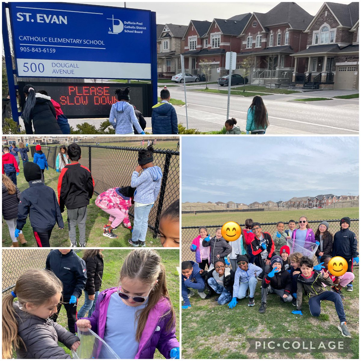 MrsCaringi's tweet photo. So proud of our students today showing  initiative by cleaning up our school grounds for Earth Day! 🌎@St_EVAN_Caledon https://t.co/Do2PtQvJSO