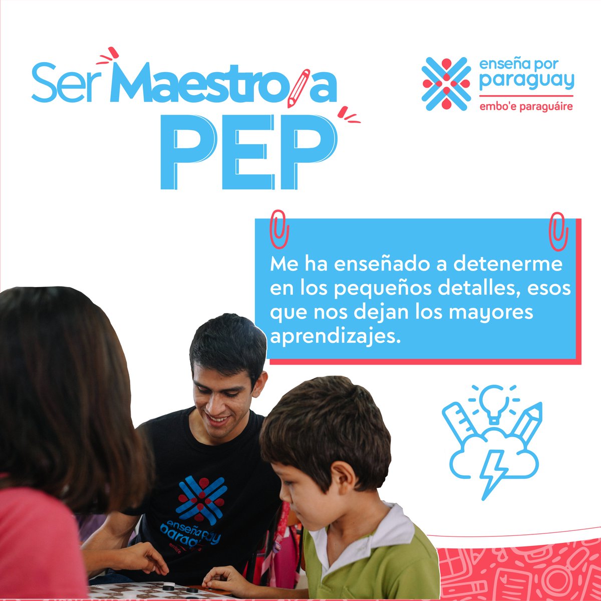 EnsenaxParaguay's tweet photo. Ser Maestro/a es acompañar e ir trazando el camino al logro de cada meta, cada sueño que poseen nuestros estudiantes.
Es permitir que desarrollen su potencial y motivarlos día a día a que ellos sean los más involucrados en buscar su aprendizaje.
#paraguay #educación #expy https://t.co/OAsBJoP5CZ