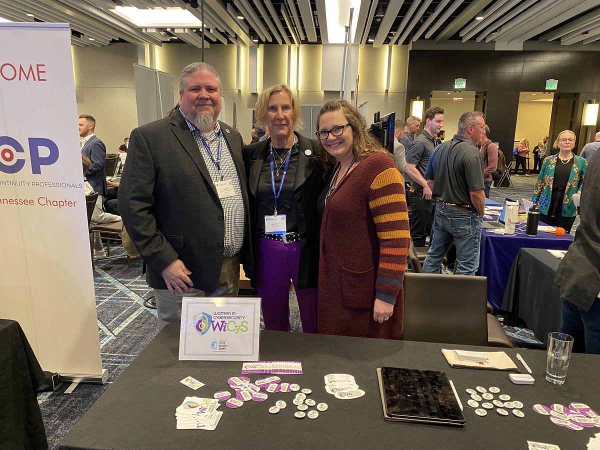 We enjoyed representing <a href="/WiCySorg/">Women in CyberSecurity (WiCyS)</a> at the 4th Annual Nashville Cyber Security Summit today! Excellent keynote speaker Klint Walker with <a href="/CISAgov/">Cybersecurity and Infrastructure Security Agency</a> stopped by our WiCyS table for a photo. Thank you Klint!