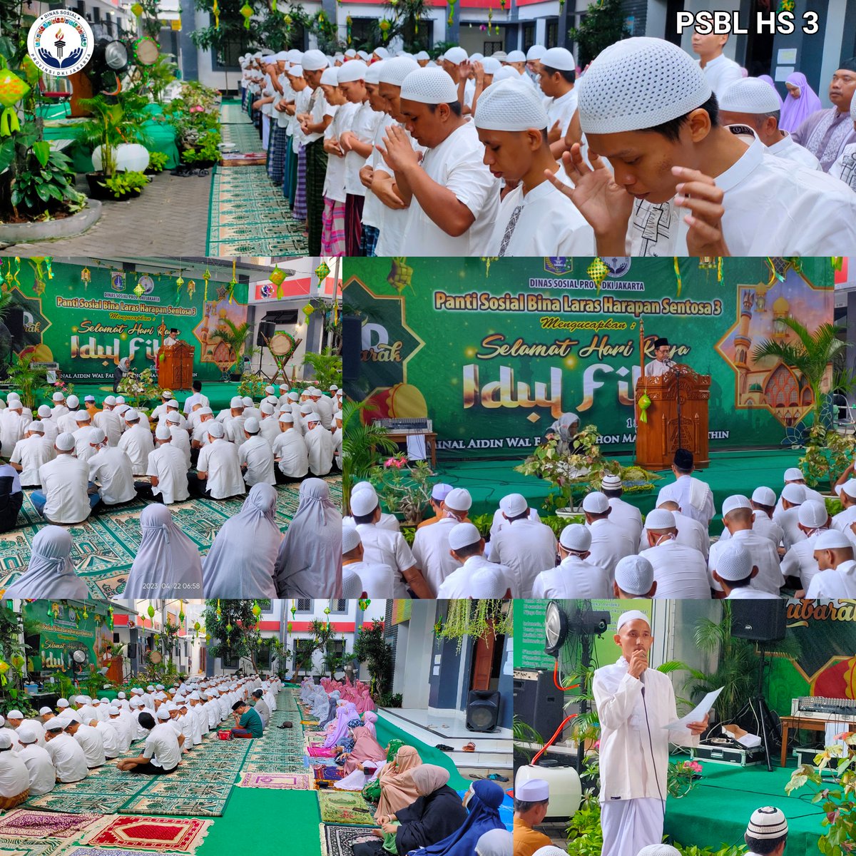 Binalaras3's tweet photo. Sabtu, 22 April 2023

Kegiatan pelaksanaan sholat Idul Fitri 1 Syawal 1444 H bertempat di Halaman PSBL HS 3 diikuti oleh WBS dan didampingi oleh petugas pendamping.
@DinsosDKI1 https://t.co/yMWWohJeh6