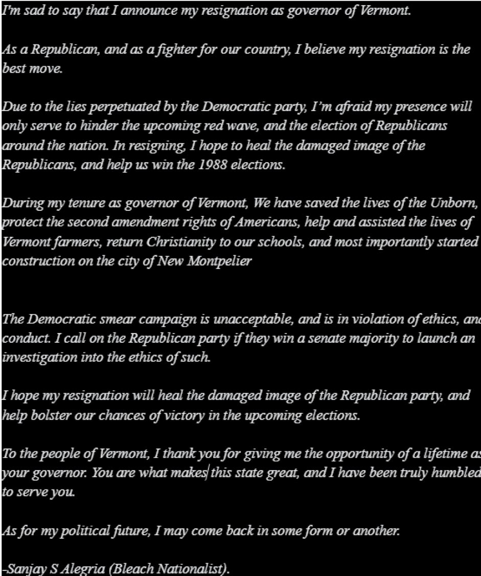 AGSGOP's tweet photo. Official governor bleach resignation: @Realorder1776 

@AmericanGov_ https://t.co/vJkRmPPodk