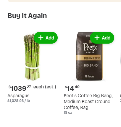 ArystotleG's tweet photo. @JennyChachan Thought I would have to give up coffee to keep up with my mortgage... Looks like all I have to give up is asparagus! (real instacart) https://t.co/XHiyHP2VRK