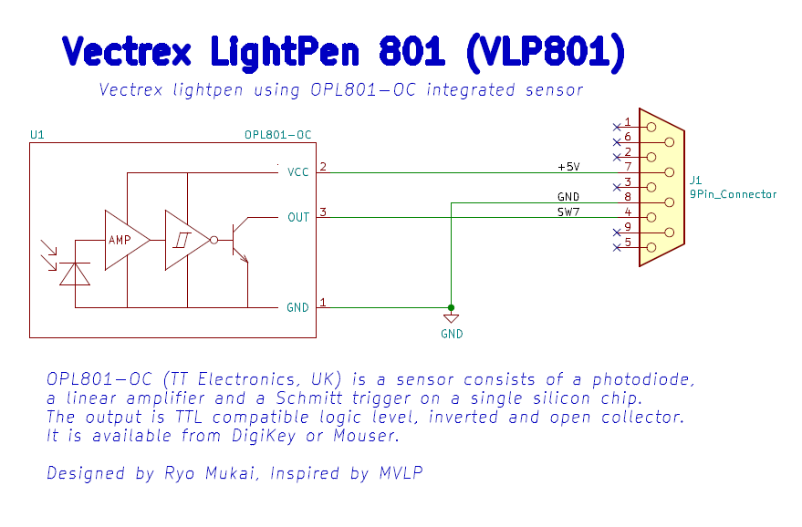 uCOM80's tweet photo. 3年前に作った自作のVectrexライトペン。OPL801-OCという光センサー1個で簡単に作れます。 https://t.co/53i8x0nLH4 #vectrex #lightpen #光速船 https://t.co/OeYsPAoxz7