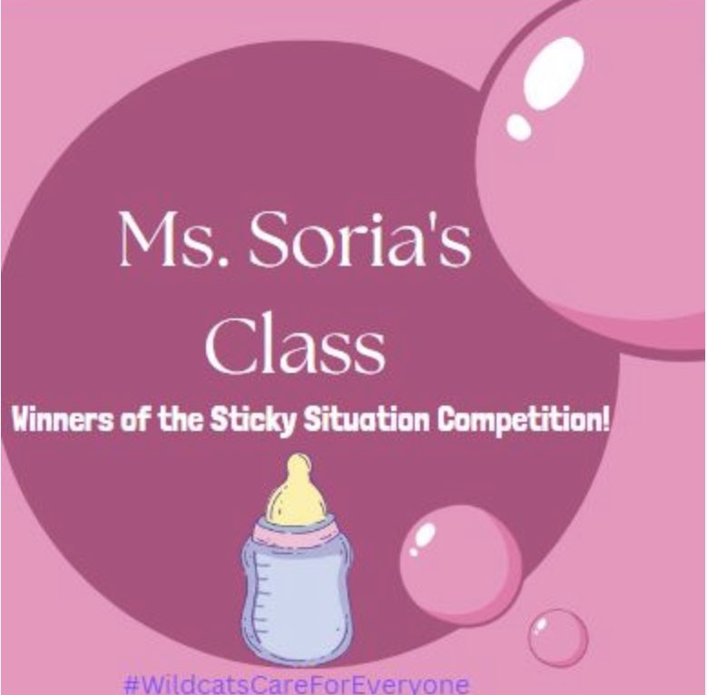 Ms. Soria's class won the Sticky Situation competition for our March of Dimes fundraiser. They collected 216 stickers! 💜 🍼 Way to go Mrs. Soria! #leanonme #leanonawildcat🐯