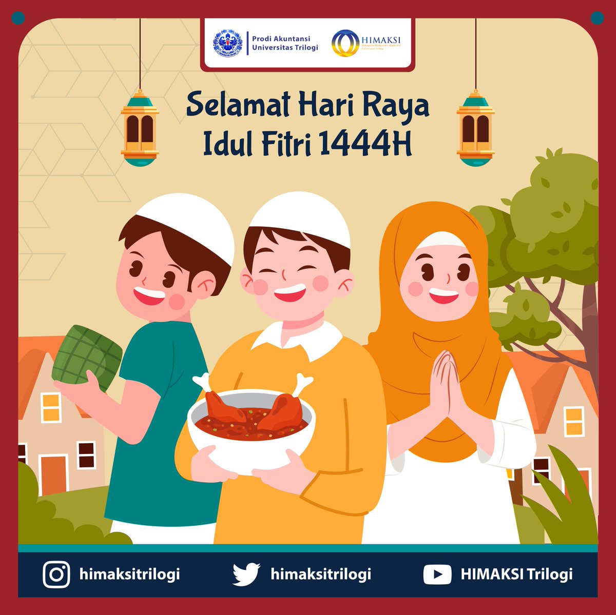 himaksitrilogi's tweet photo. 🕌 HARI RAYA IDUL FITRI 1444 H🕌

Kami segenap keluarga HIMAKSI Trilogi, mengucapkan selamat Hari Raya Idul Fitri 1444 H. Taqobbalallahu Minna Waminkum Taqobbal Yaa Karim. Mohon Maaf Lahir dan Batin

Instagram: @himaksitrilogi 
@akuntansi.trilogi
Youtube: HIMAKSI Trilogi https://t.co/kD83iipZAO