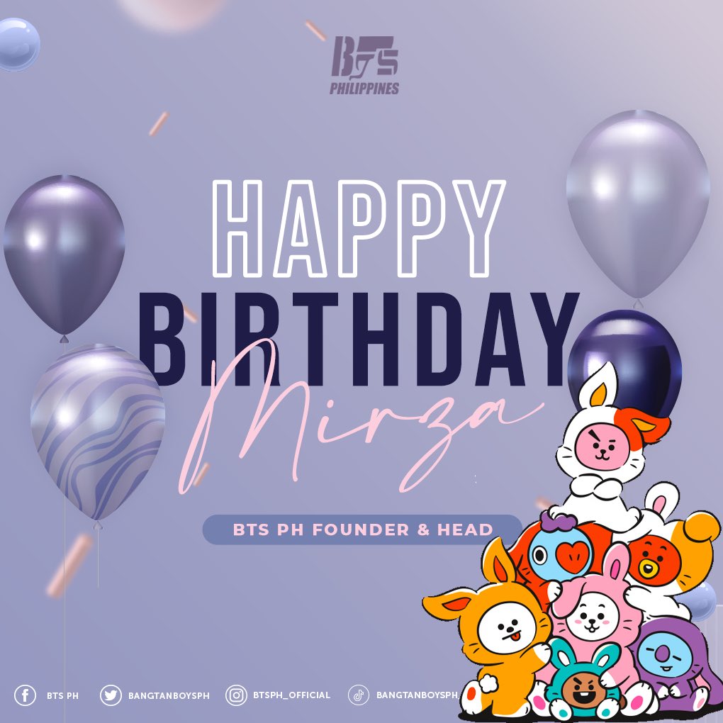 bangtanboysph's tweet photo. Happiest birthday to the founder &amp; head of BTS PH, Ate MIRZA🎂🌟

Wishing you all the cheers and love for this special day🎁 We are grateful to your leadership to the group and passion for our boys 💐

Hope this day will be as special as you are. Borahae💜 https://t.co/14sdREu3bR