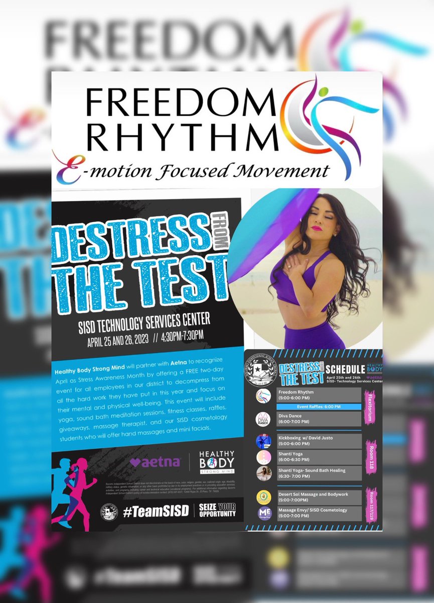 DrTiffanyTajiri's tweet photo. Let’s go Socorro Independent School District!!! Our teachers are the best! 💪🙌 #sisd #socorro #destress #staartest #freedomrhythm #befreebeyou #mentalhealth #movement #emotion #energyinmotion #love #believe #mentalhealthawareness #dance #fitness #exercise #mindfulness #colorful https://t.co/FAgBf1j3Ni