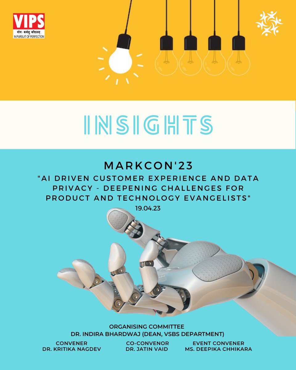 VIPS_Delhi's tweet photo. On April 19, 2023, our eminent panelists, Ms. Samya Gupta, Ms. Latika Malhotra, and Ms. Sucheta Jha explored the offerings of AI and the impact it has on the data privacy of consumers.
#DataPrivacy #MachineLearning #EthicalAI #CustomerExperience #AIInsights #DataPrivacyProtection https://t.co/HaLAIgf6s2