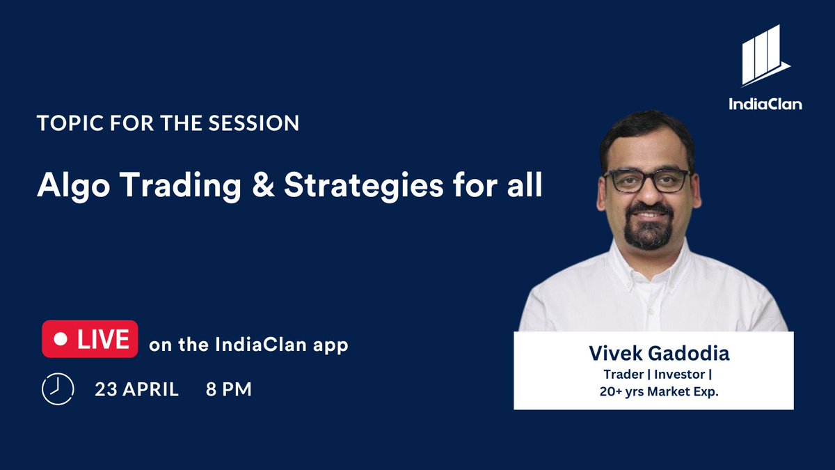 technovestor's tweet photo. Happy to be talking about Rule Based Trading in Markets 

Tomorrow 8 pm on the @indiaclan app

https://t.co/VGEcW5Zyq2 https://t.co/Aos9nqL9DZ