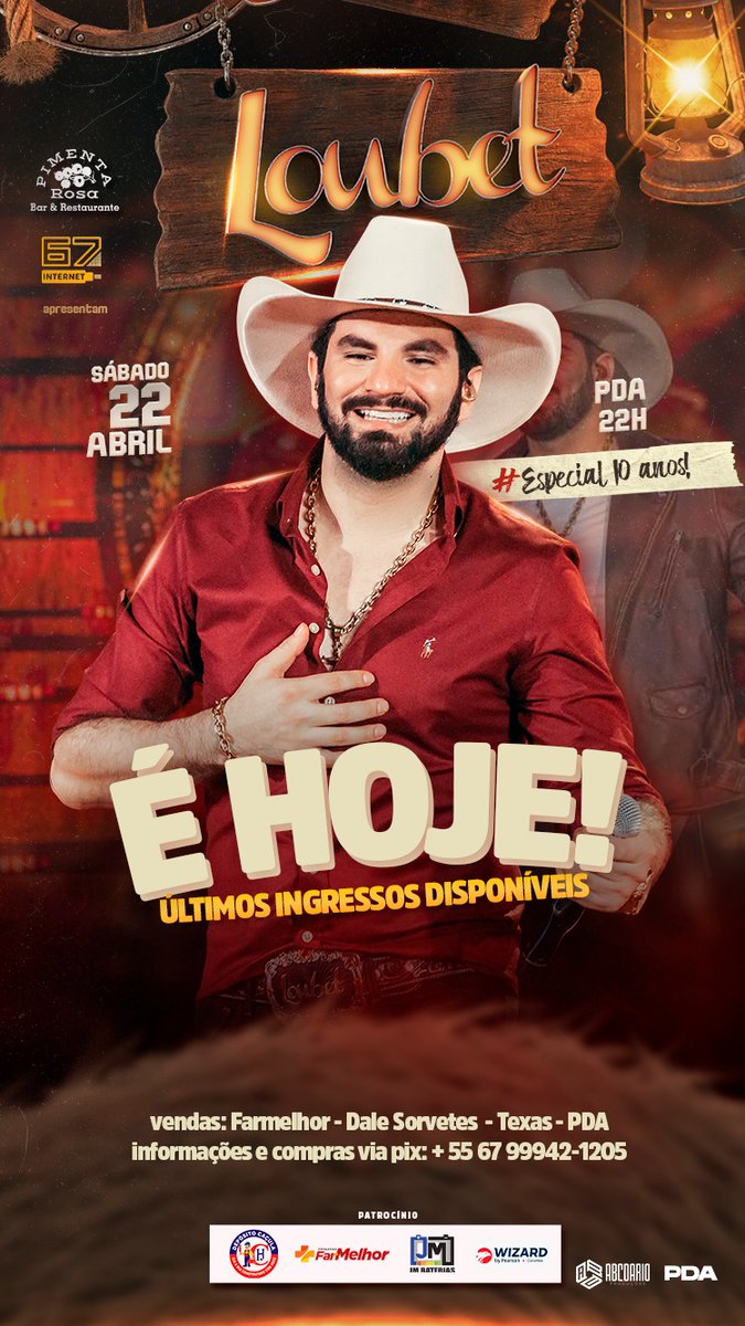thiagor_corumba's tweet photo. Hoje Loubet Especial 10 anos - ÚLTIMOS INGRESSOS À VENDA! 

#Loubet #Hoje #Corumba #Bolivia #PDA #Show #Loubet10anos #CompreJa #Abcdario https://t.co/VmUahFhYq0