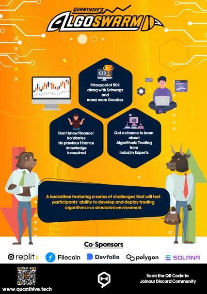 thequanthive's tweet photo. Hello Hackers,

We are thrilled to announce Algoswarm which is a unique opportunity for students to gain real-world experience in algorithmic trading, with a cash prize of 50000 INR and a total reward worth 4,00,000 INR and lots of swags.

Register at : https://t.co/5rg8pOXuNT https://t.co/aX4bZg7VPP