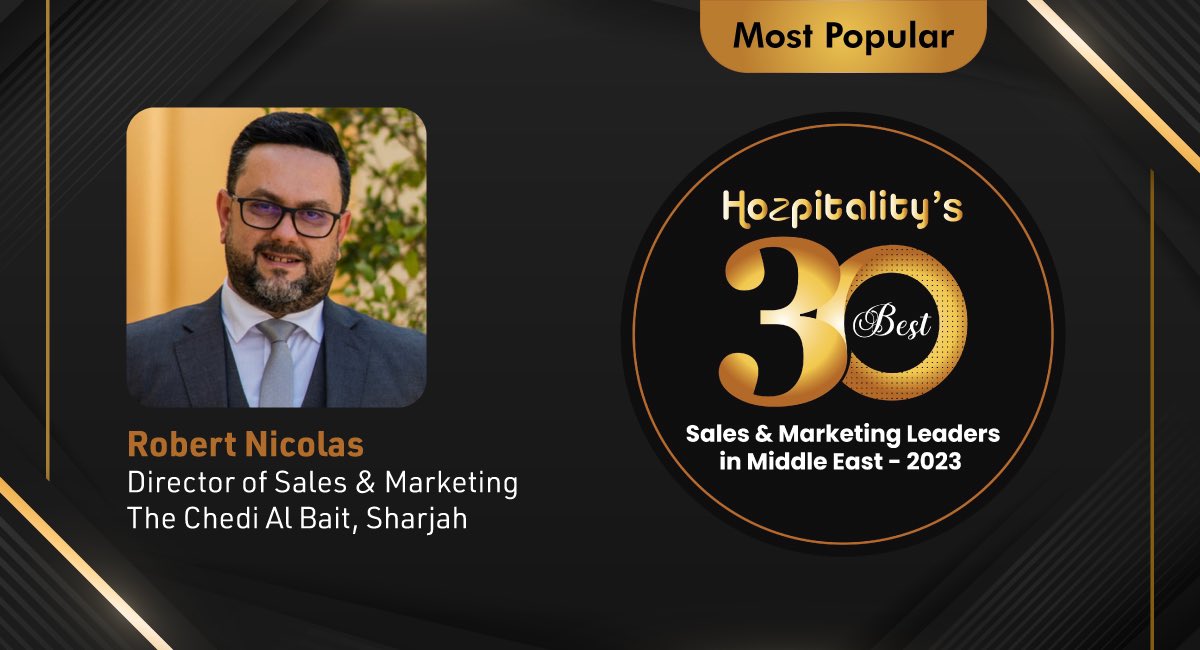 hozpitality's tweet photo. With over 19 years of experience, Robert Nicolas is currently the Director of Sales &amp; Marketing at The Chedi Al Bait, Sharjah.

#robernicolas #thechedialbaitsharjah #dosm #salesandmarketing #hozpitalitysbest #hozpitalityexcellenceawards #powerlist 

https://t.co/WiI9aIrJ1B https://t.co/wiFM728xM2