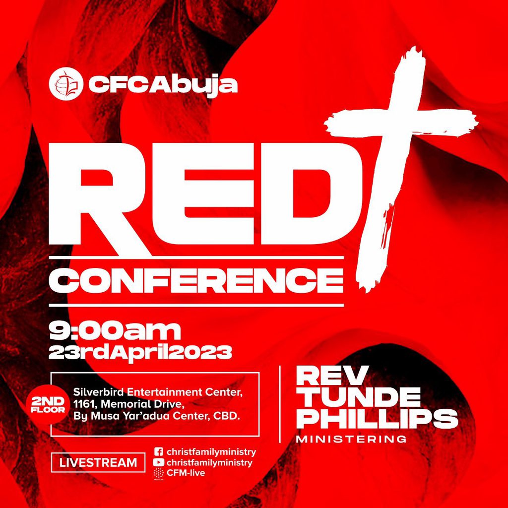 CFCAbuja's tweet image. Encounter the unfailing love of God tomorrow at Red Conference with Rev. Tunde Phillips

Together, we will explore the depths and heights of the love of Jesus.

You won't remain the same after this.

#RevTundePhillips
#RedPlus
#CFCAbuja
#LoveIsKing