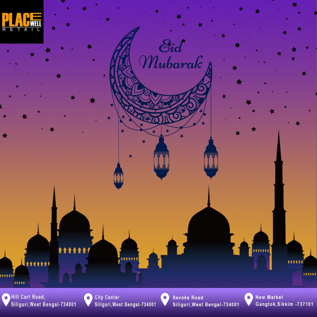 PlacewellRetail's tweet photo. "Eid Mubarak to all! May this joyous occasion bring you and your loved ones peace, happiness, and blessings. Let's celebrate the end of Ramadan with delicious food, decorations, and warm gatherings (safely, of course) #EidMubarak #EidAlFitr #Celebration #Blessings #SpreadLove" https://t.co/keMOeMwxa7