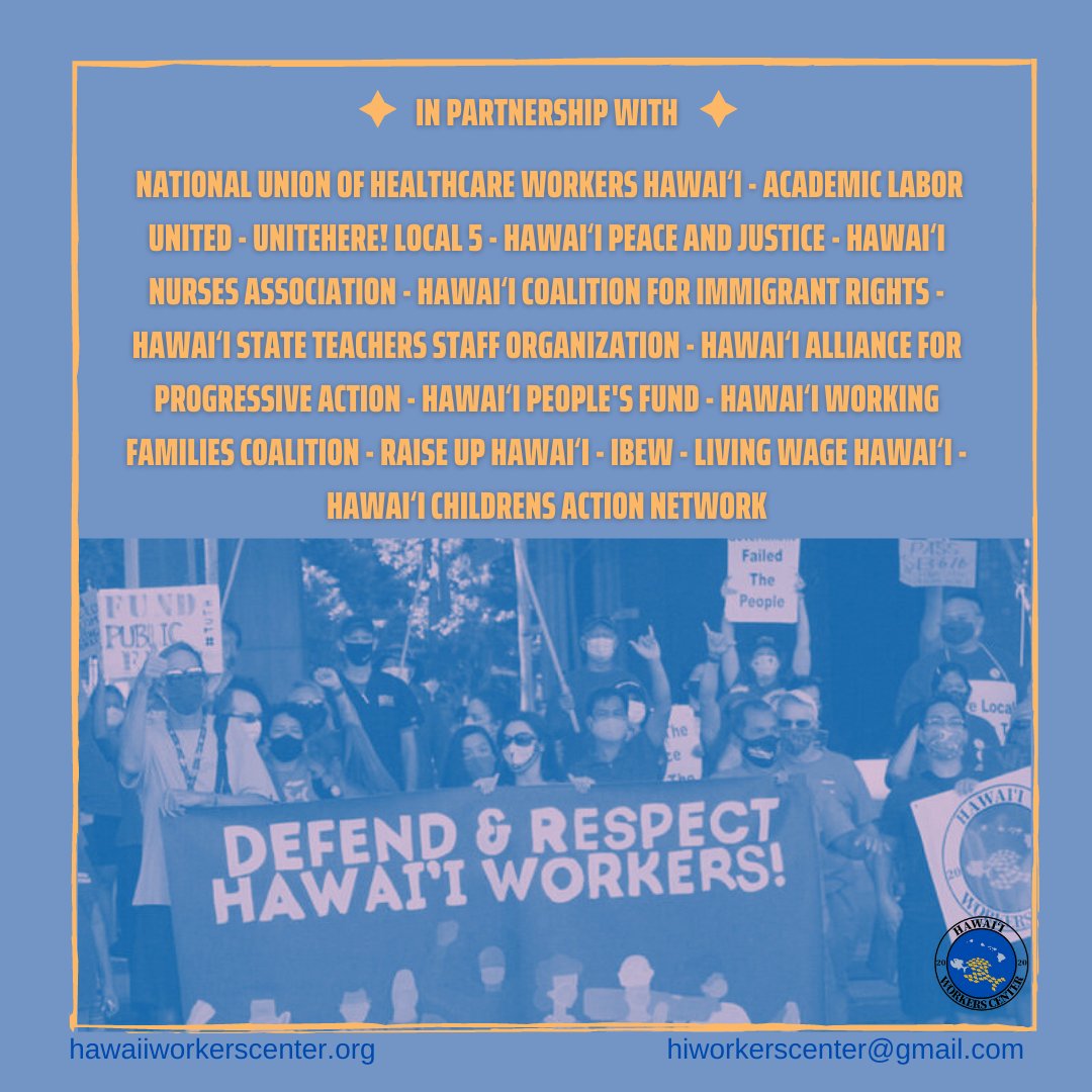 May Day is almost here! 📢 Join the Defend and Respect Hawaiʻi's Workers Coalition for a march and rally as we celebrate International Workers Day. And- it's the Hawaiʻi Workers Center's 3rd birthday.

Register below and get a bento box at the event:
docs.google.com/forms/d/e/1FAI…