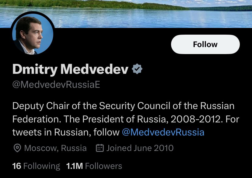 atrupar's tweet photo. Hillary Clinton has been unverified by Elon Musk. Dmitry Medvedev is in good standing tho. https://t.co/OCqfpzXqmV