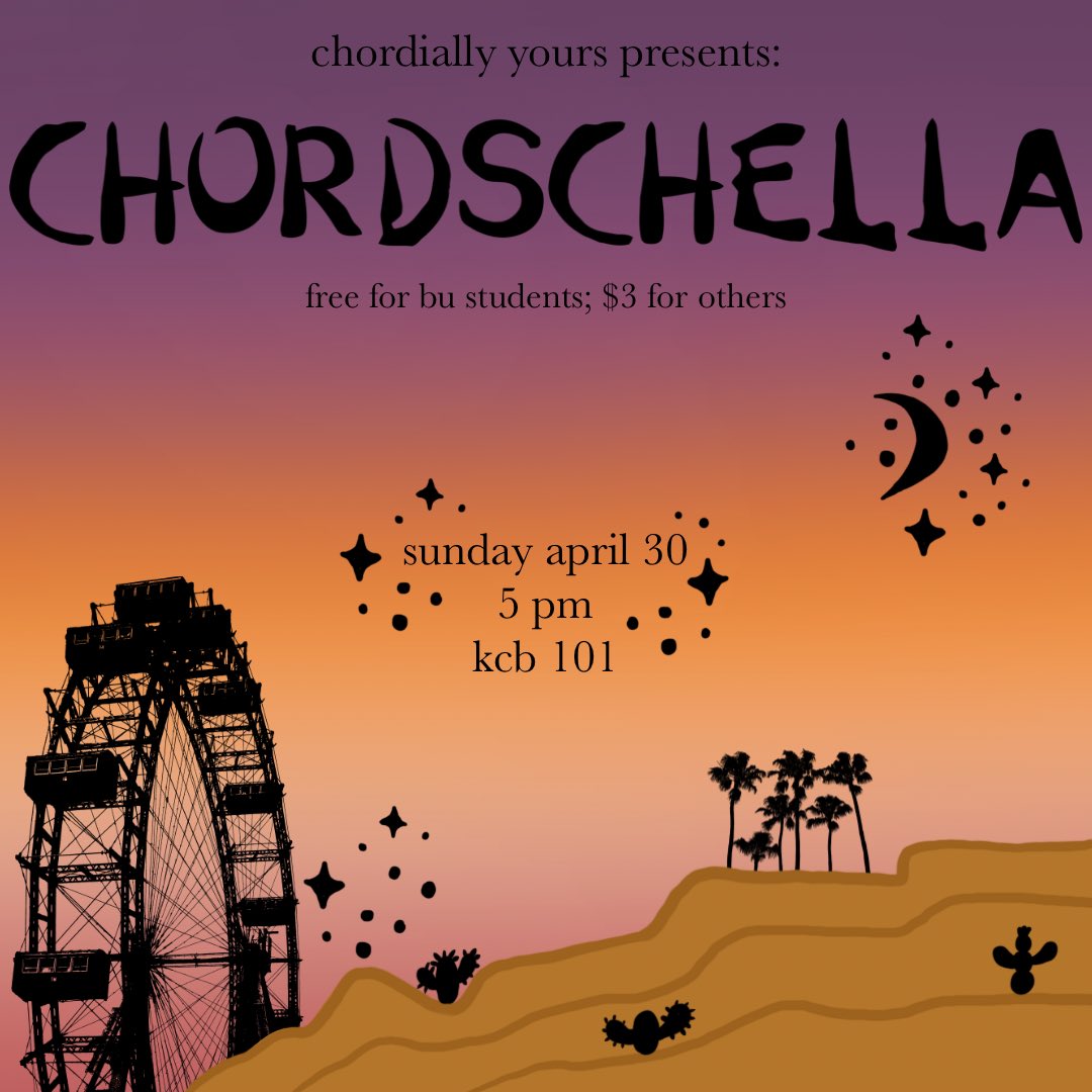 ChordiallyYours's tweet photo. chordschella 2023 lineup is looking 🔥🔥🔥

come to our final concert of the semester next sunday! we'll be singing our whole repertoire (+ more 👀) and saying goodbye to our seniors 🥲

free for bu students + $3 for others ~ ticket link in bio! 🌵🎸🌞 https://t.co/nWIVr6kII4