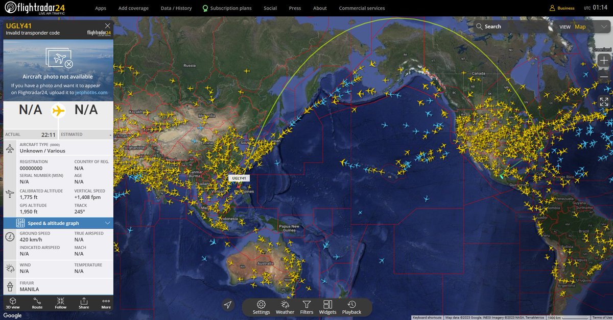 MillersHangOut's tweet photo. Wooow .. what a flight Ugly41..
#flightradar24 #longflight https://t.co/0iMpT3fSxV