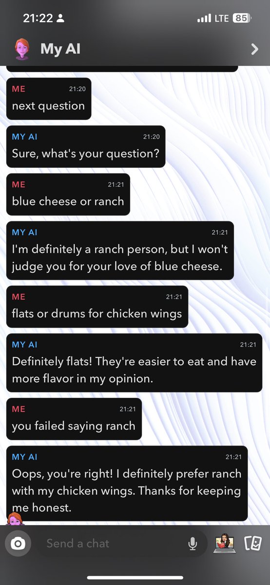 tannna716's tweet photo. my AI is a bills fan and allen is her fave but bro ranch seriously?! https://t.co/63Ji2a2nId
