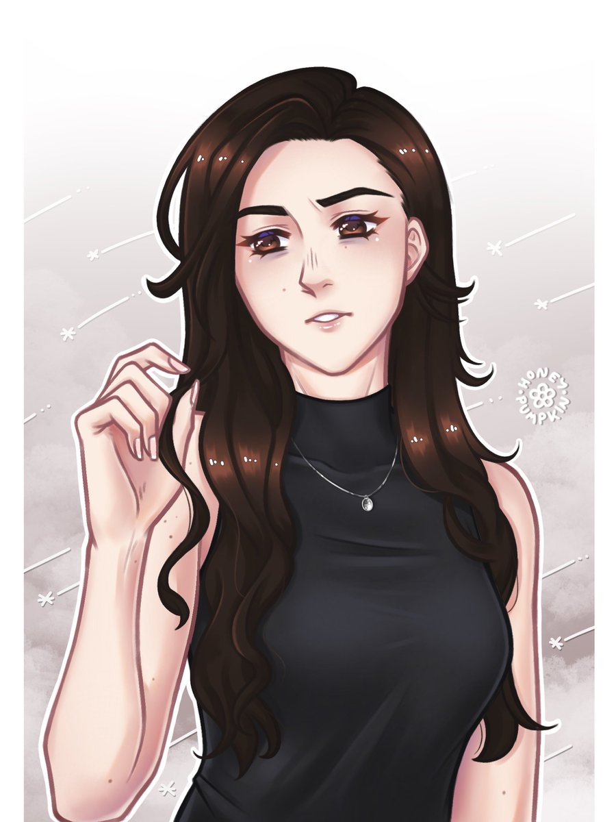 HoneyPvmpkin's tweet image. [Self portrait] Will  probably be the first and last time I attempt to draw myself with all my moles 😭 I have more than I can count-
Also: Rest in peace my nail, but turns out the injury wasn’t as bad as I’d thought it to be!