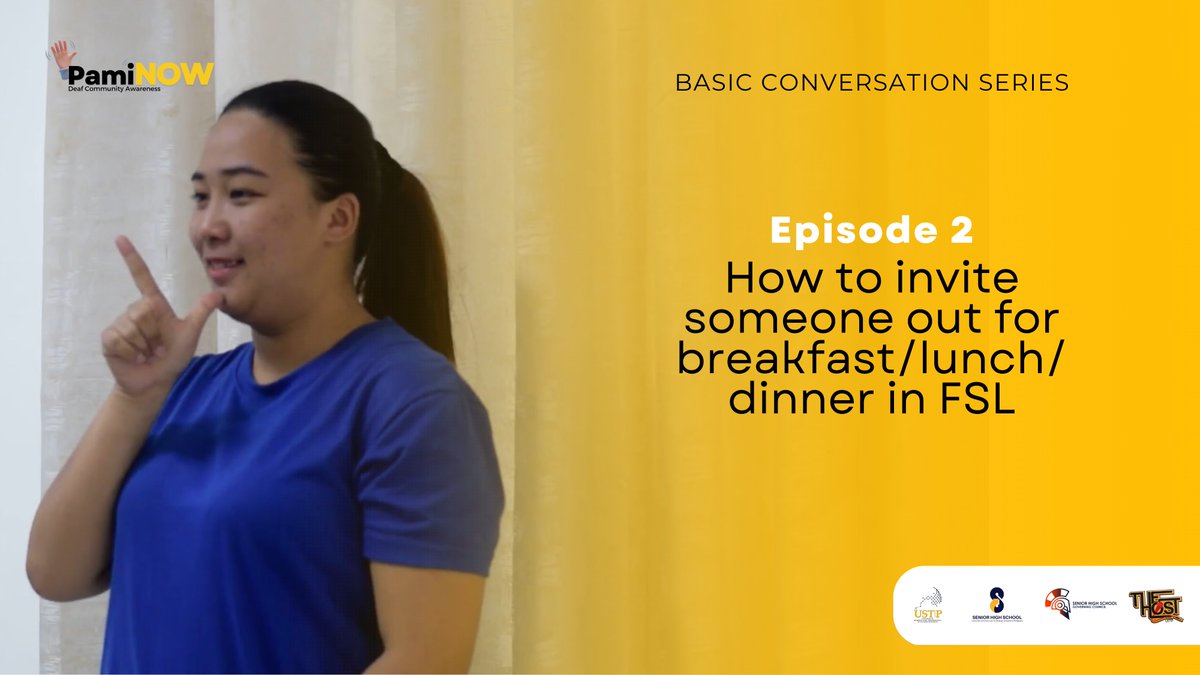 ssgcustp's tweet photo. Starting to feel hungry? Why not go to a meal with a friend, family member, or someone you admire? In today's episode, we will be learning about how to invite someone to a meal in Filipino Sign Language.
#BasicConversationSeries
#InvitationForAMeal
#PamiNOW
#ssgcustp https://t.co/ugU9AqlteR