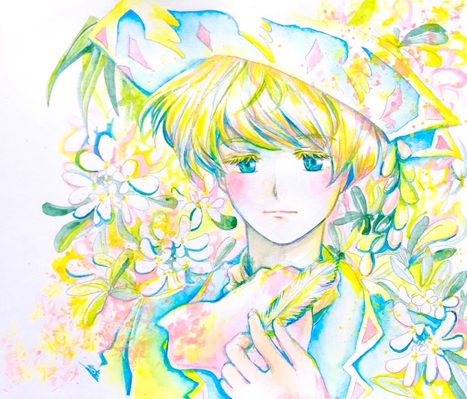 昨年の鳥飼い氏の春絵が気に入ってるので#なんだって良い金髪のうちの子を載せるチャンスだ 