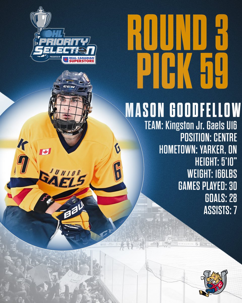 OHLBarrieColts's tweet photo. The Barrie Colts are proud to select Mason Goodfellow from the Kingston Jr. Gaels U16!

Welcome to Colts Country, Mason 🤠

#GiddyUp | #OHLDraft https://t.co/2w9Jz20cyK