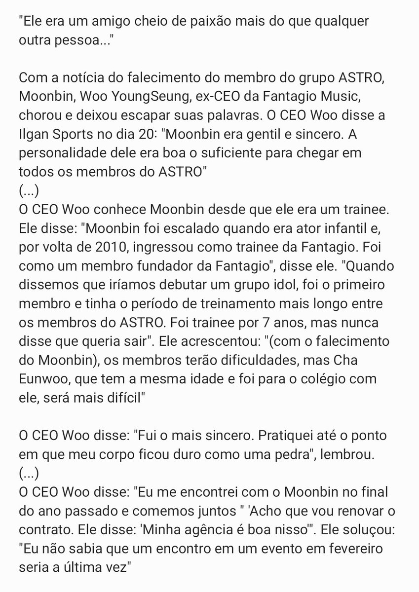 HourlyASTROBR's tweet photo. [20230420]

Ex-CEO da Fantagio Music, Woo YoungSeung, falou sobre o falecimento do Bin em entrevista para a Ilsan Sports
🔗https://t.co/qiUZwOYvC8 https://t.co/HhfRH3HHBe