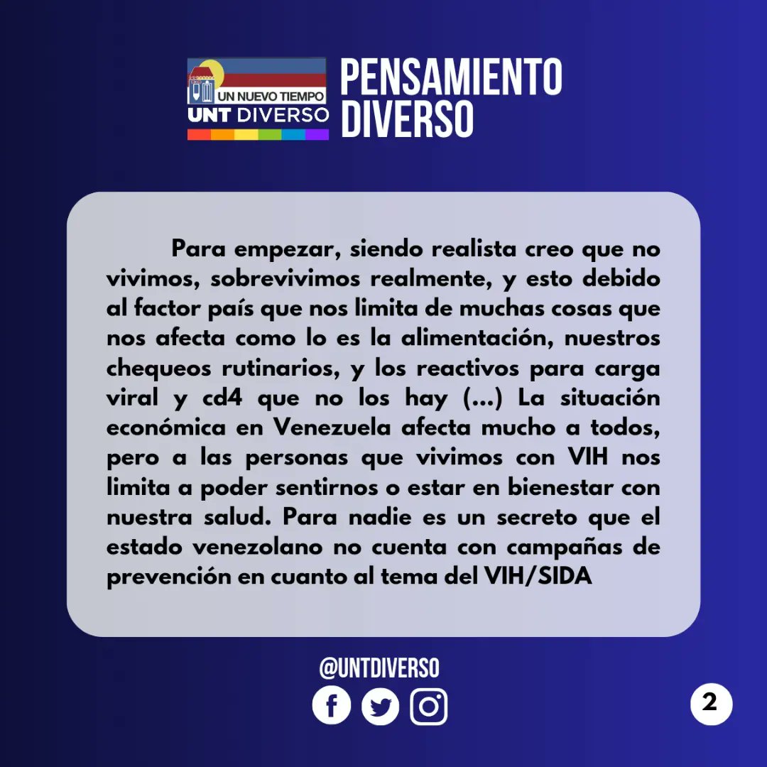 Te invitamos a leer el #PensamientoDiverso de <a href="/LeonelArcia1/">Leonel Arcia</a>, Secretario regional de <a href="/untdiversocjdes/">UNT DIVERSO COJEDES</a> sobre el VIH en Venezuela.

"La situación económica a las personas que vivimos con VIH nos limita a poder sentirnos o estar en bienestar con nuestra salud", denunció Arcia.