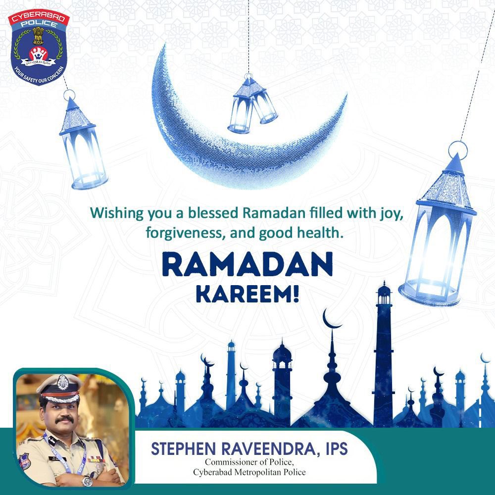 As the crescent moon is sighted, I send you my warmest wishes. May your fasting and prayers be rewarded with abundant blessings. #RamzanMubarak 

#RamadanKareem #Ramadan #HappyRamzan #CyberabadPolice