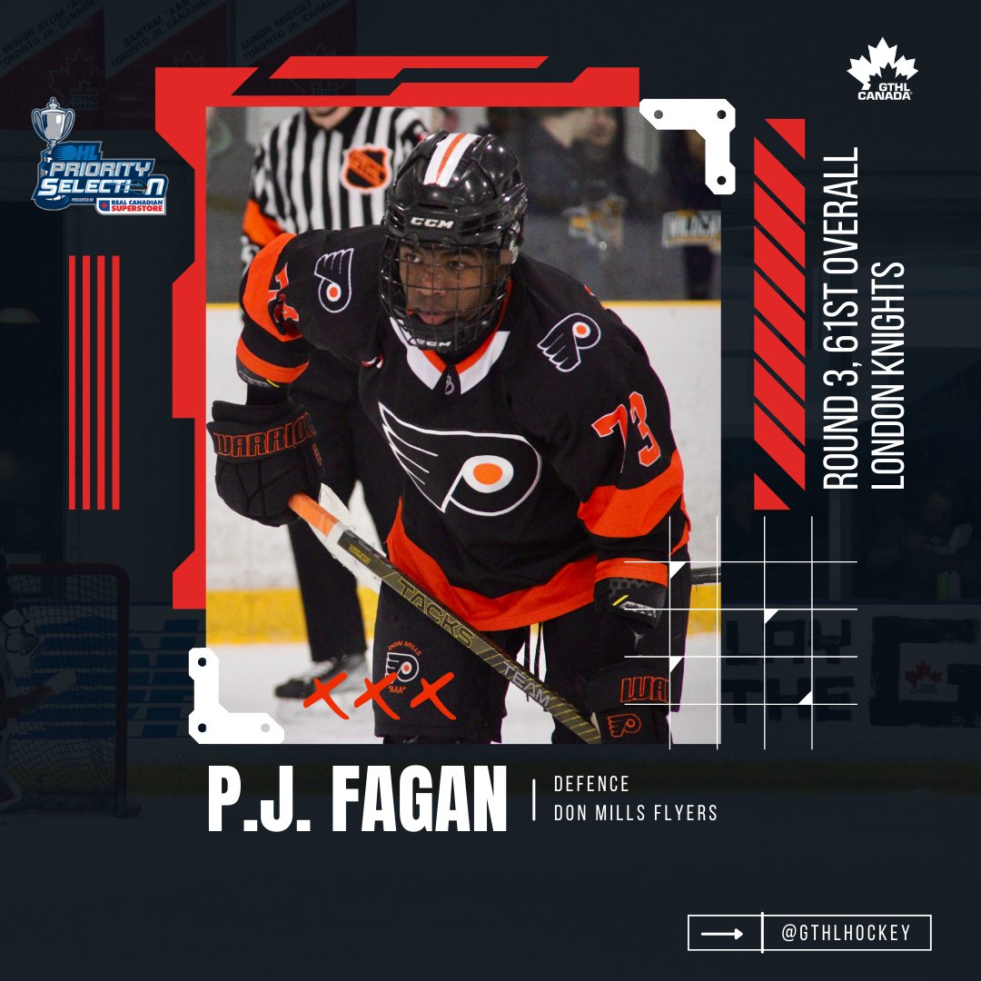 Congratulations to P.J. Fagan, the 61st overall pick of the 2023 <a href="/OHLHockey/">Ontario Hockey League</a> Priority Selection to the London Knights! 

<a href="/DMFlyersAAA/">Don Mills Flyers</a> | <a href="/LondonKnights/">London Knights</a> | #OHLDraft
